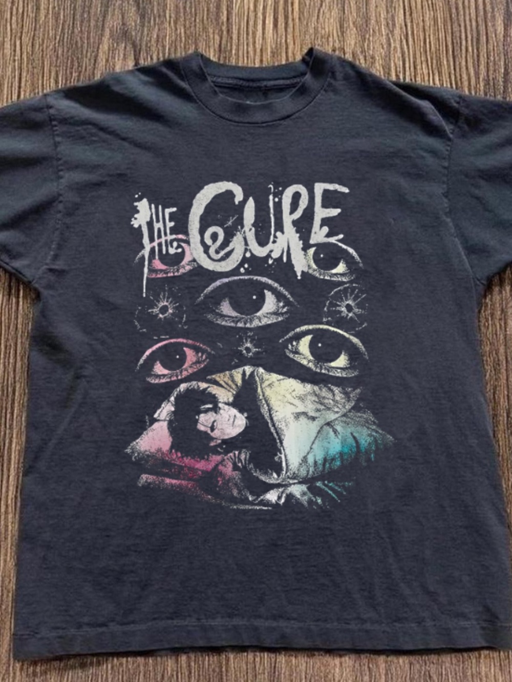 Gildan Black The Cure Graphic Tee with Multicolor Eyes